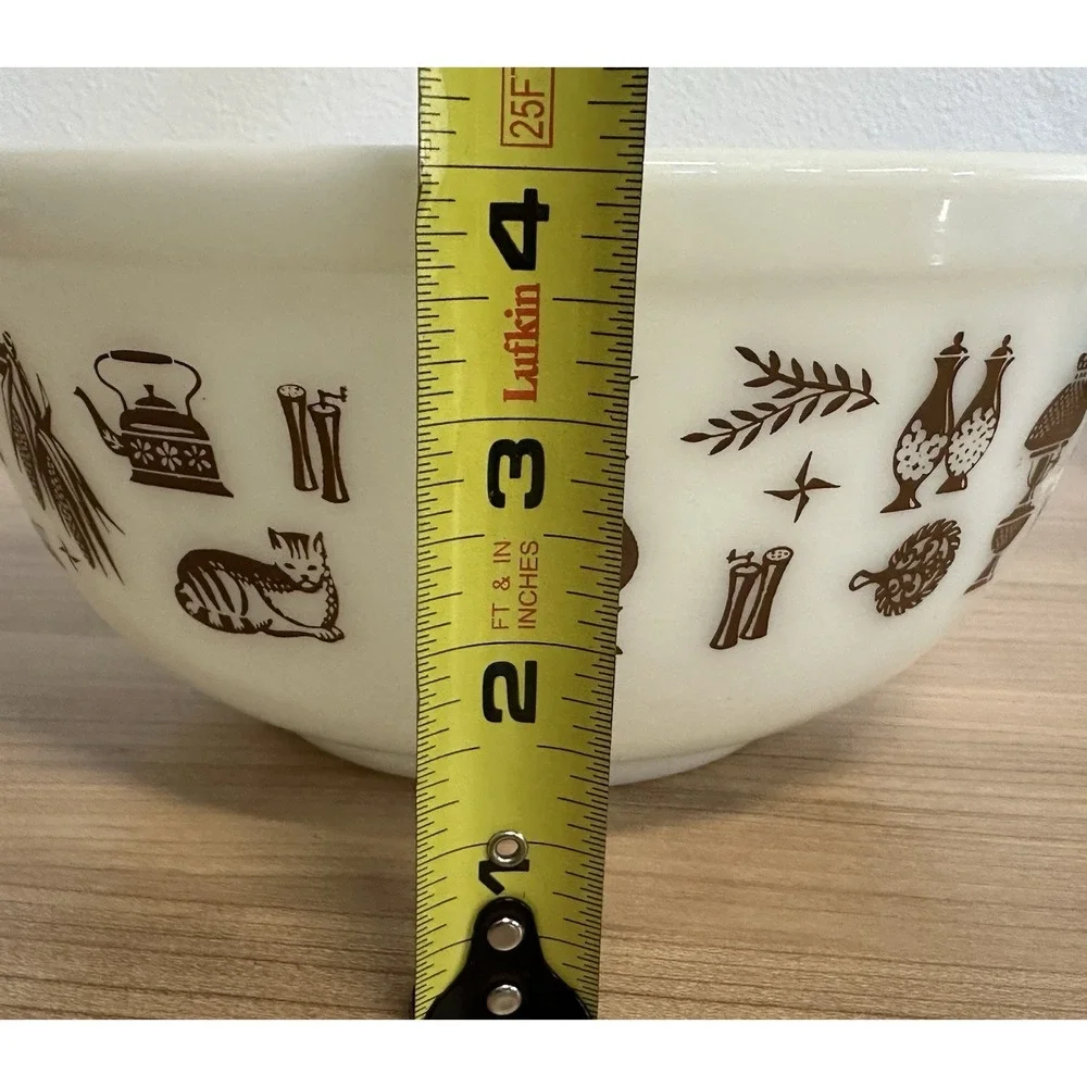 Vintage Pyrex 403 2 1/2 Qt Mixing Bowl Early American Brown Cat Chicken